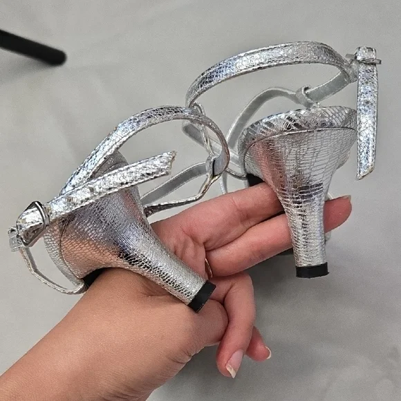 Nina Silver Strappy Heels - Picture 4 of 8